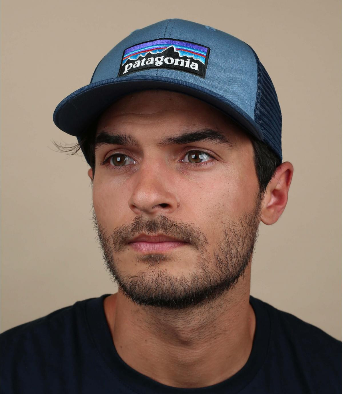 Blue grey Patagonia trucker P6 Logo trucker pigeon blue